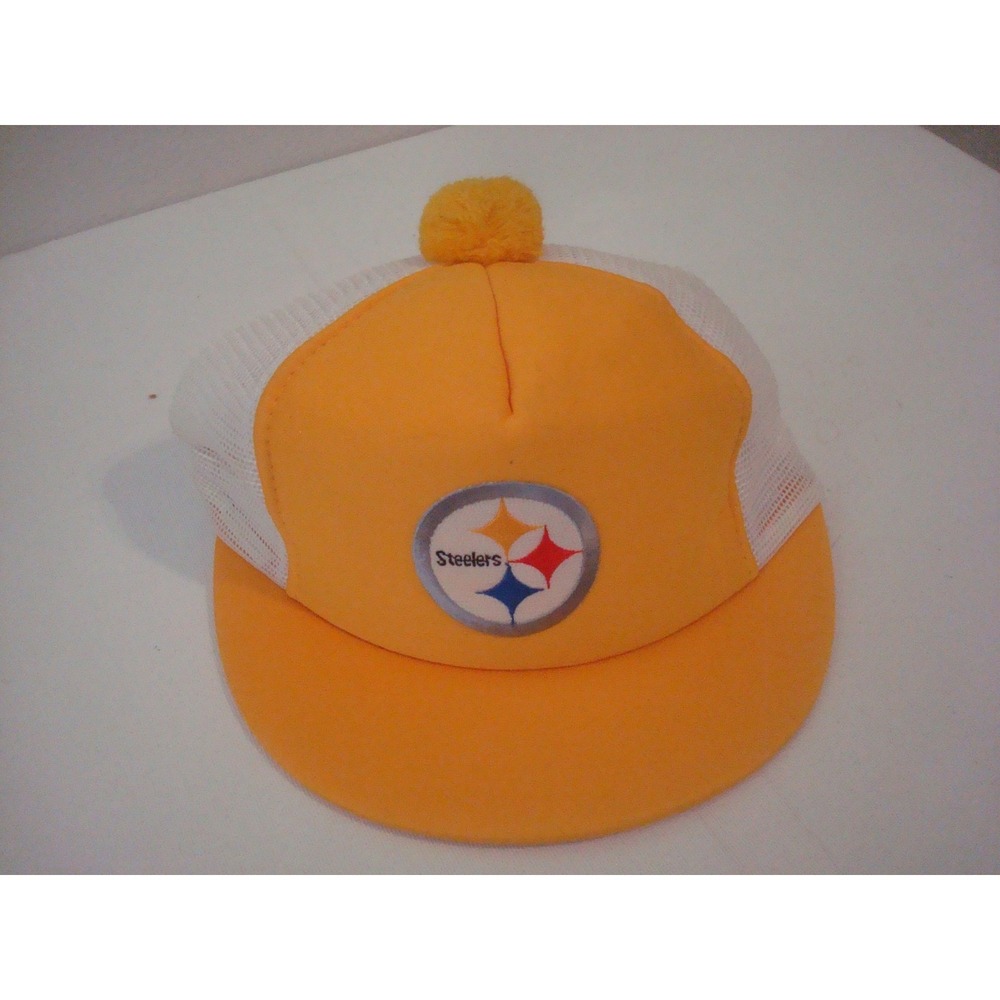 WOMENS PITTSBURGH STEELERS POM TRUCKER SNAPBACK 90S HAT CAP VINTAGE DEADSTOCK S3